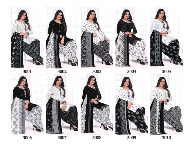 Laado Black And White 3 Cotton Casual Daily Wear Printed Drees Material Collection